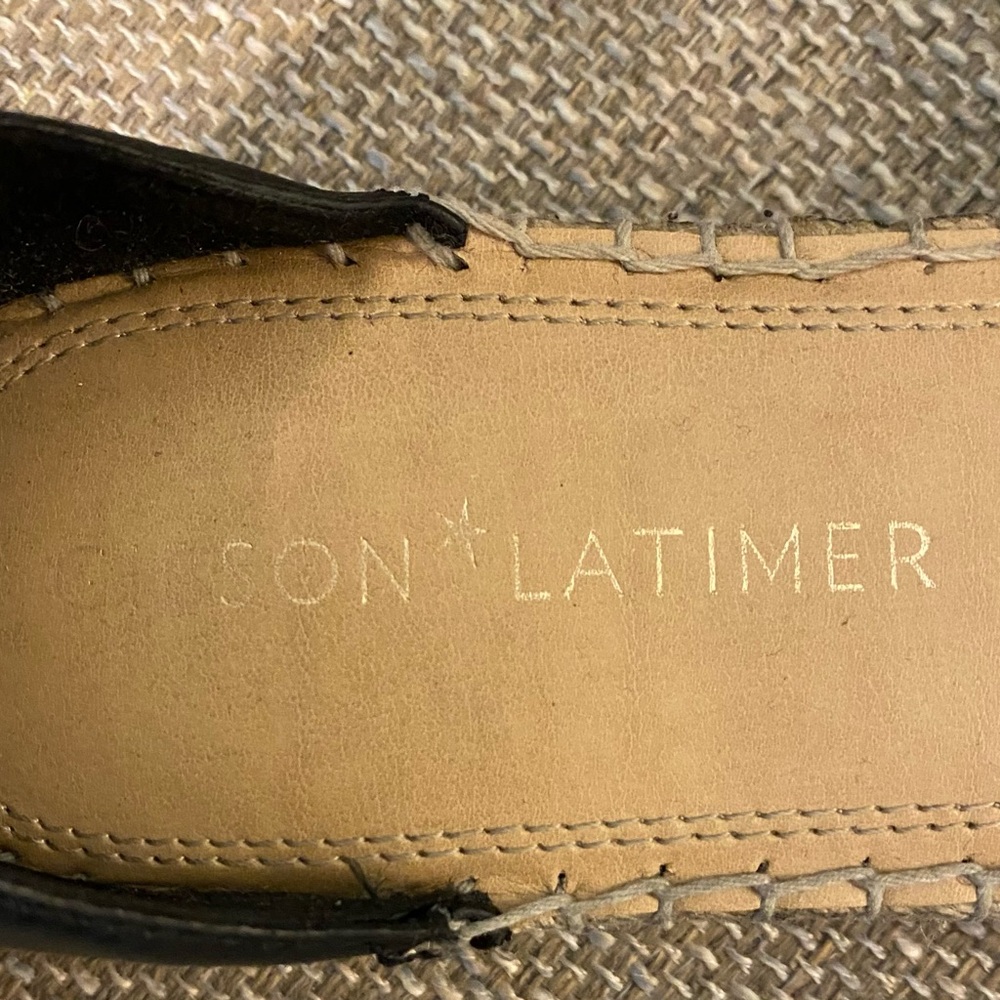 Gibson Latimer black suede shoes with leather ankle straps.